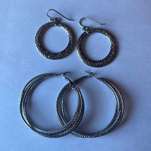 Lot of 2 Silver Toned Hoop Earrings